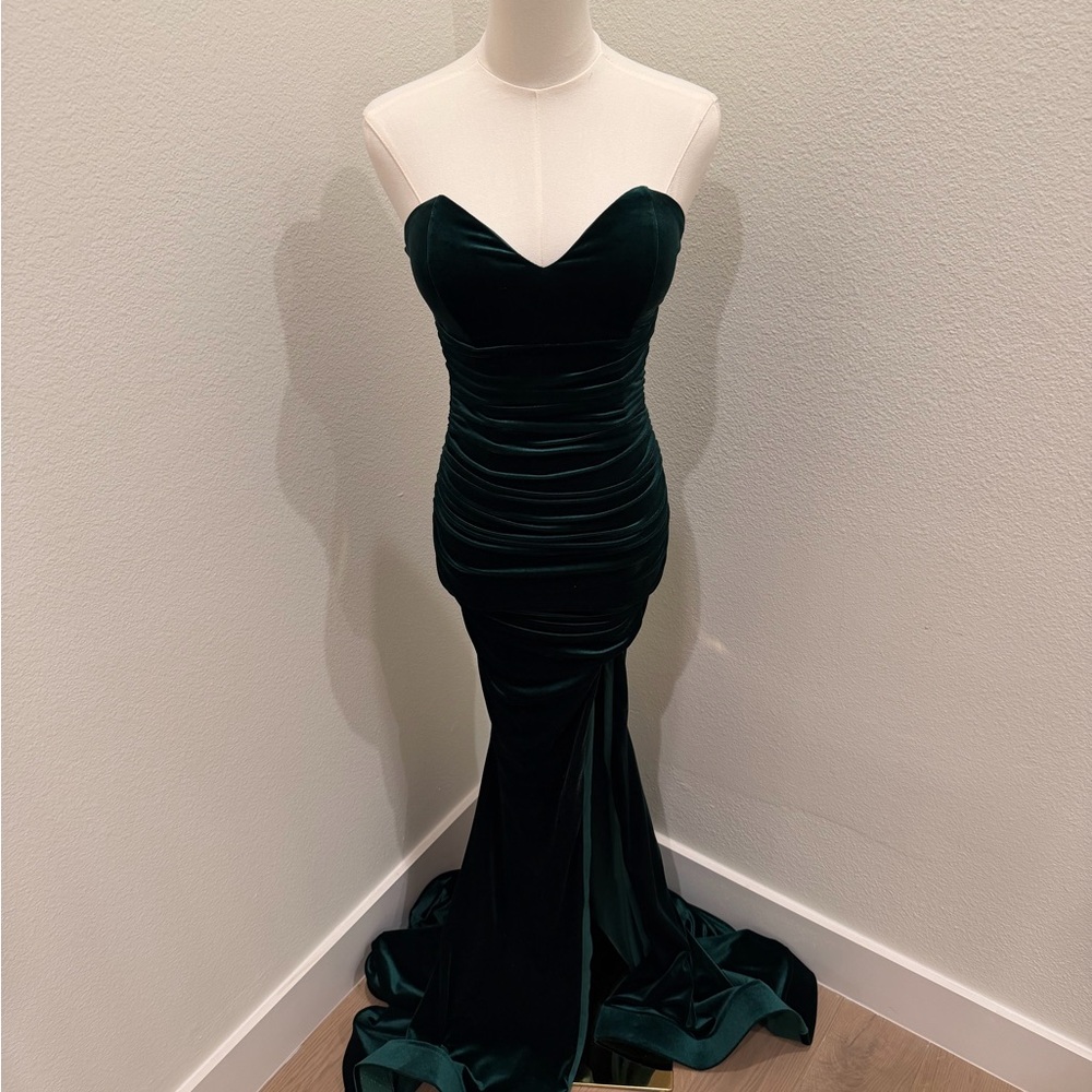 Jessica Angel Velvet Emerald Green Strapless Gown - Style 2522